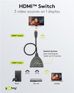 Goobay Manuell HDMI™-omkopplare 3 till 1 (4K @ 30 Hz) för att växla mellan 3x HDMI™-enheter som är anslutna till 1x HDMI™-skärm