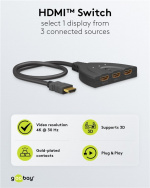Goobay Manuell HDMI™-omkopplare 3 till 1 (4K @ 30 Hz) för att växla mellan 3x HDMI™-enheter som är anslutna till 1x HDMI™-skärm