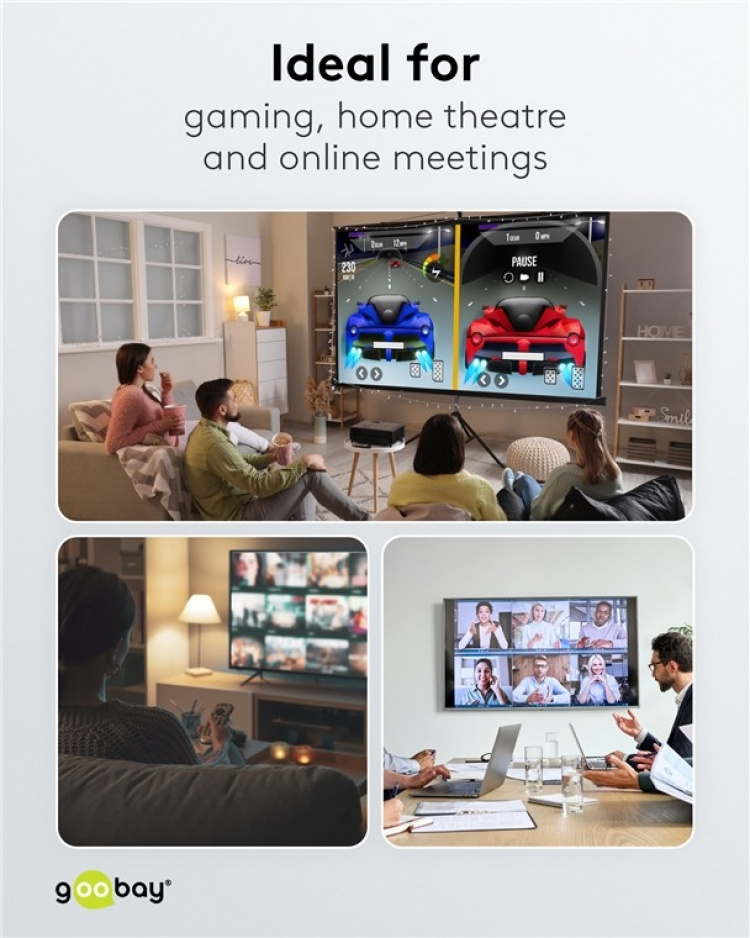 Goobay Manuell HDMI™-omkopplare 3 till 1 (4K @ 60 Hz) för att växla mellan 3x HDMI™-enheter som är anslutna till 1x HDMI™-skärm