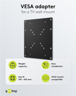 Goobay Adapter för TV-väggfäste med VESA-dimension ökar avståndet mellan monteringshålen på en TV-apparat till maximalt 200x200 mm Goobay Adapter för TV-väggfäste med VESA-dimension ökar avståndet mellan monteringshålen på en TV-apparat till maximalt 200x200 mm