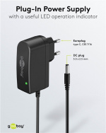Goobay 12 V nätdel (12 W / 1,0 A) med centrumstift (han) 5,5 mm x 2,5 mm Goobay 12 V nätdel (12 W / 1,0 A) med centrumstift (han) 5,5 mm x 2,5 mm