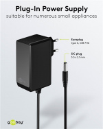 Goobay 12 V nätdel (27 W / 2,25 A) med centrumstift (han) 5,5 mm x 2,1 mm Goobay 12 V nätdel (27 W / 2,25 A) med centrumstift (han) 5,5 mm x 2,1 mm