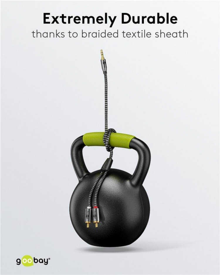 Goobay Ljudadapterkabel AUX, 3,5 mm jack till stereo RCA-kontakt, 2 m Pawl 3,5 mm plugg (3-stift, Stereo) > 2x RCA-kontakt (ljud vänster / höger) Goobay Ljudadapterkabel AUX, 3,5 mm jack till stereo RCA-kontakt, 2 m Pawl 3,5 mm plugg (3-stift, Stereo) > 2x RCA-kontakt (ljud vänster / höger)