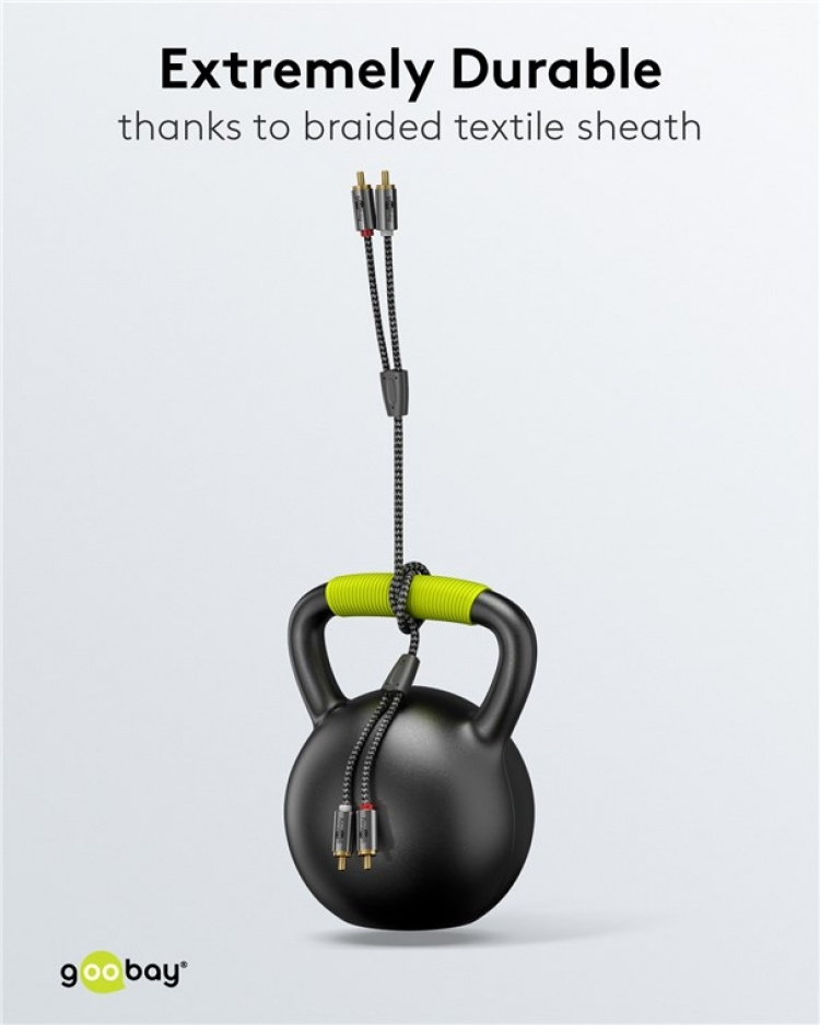 Goobay Stereo RCA-kabel, 2 m 2x RCA-kontakt (ljud vänster / höger) > 2x RCA-kontakt (ljud vänster / höger)