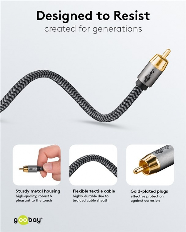 Goobay Mono RCA-kabel, 5 m Cinch kontakten (woofer, Center) > Cinch kontakten (woofer, Center)