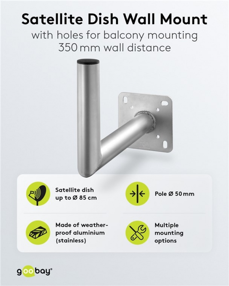 Goobay Vägghållare i aluminium för parabolantenn, avstånd till väggen 350 mm högkvalitativt väggfäste för parabolantenner av rostfri och väderbeständig aluminium