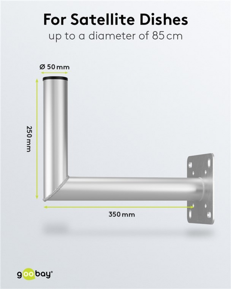 Goobay Vägghållare i aluminium för parabolantenn, avstånd till väggen 350 mm högkvalitativt väggfäste för parabolantenner av rostfri och väderbeständig aluminium
