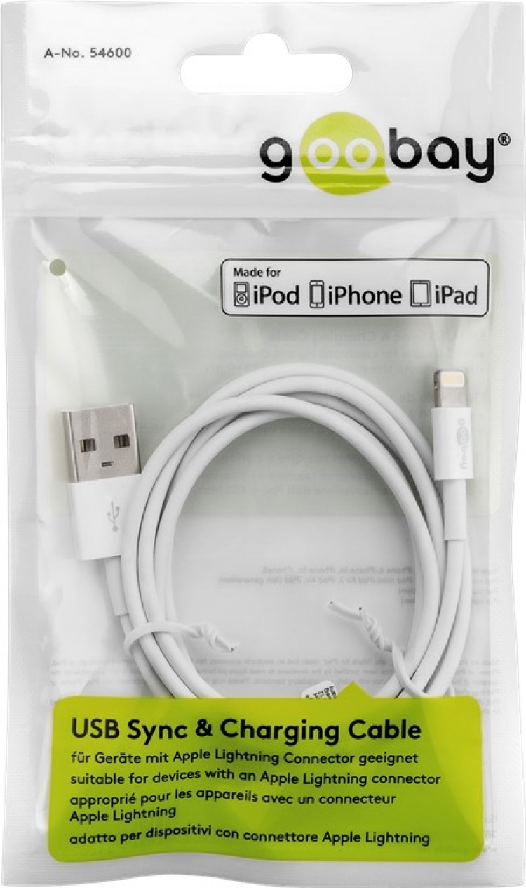 Goobay Lightning USB-kabel för laddning och synkronisering, 0,5 m, svart MFi-kabel för Apple iPhone/iPad Goobay Lightning USB-kabel för laddning och synkronisering, 0,5 m, svart MFi-kabel för Apple iPhone/iPad
