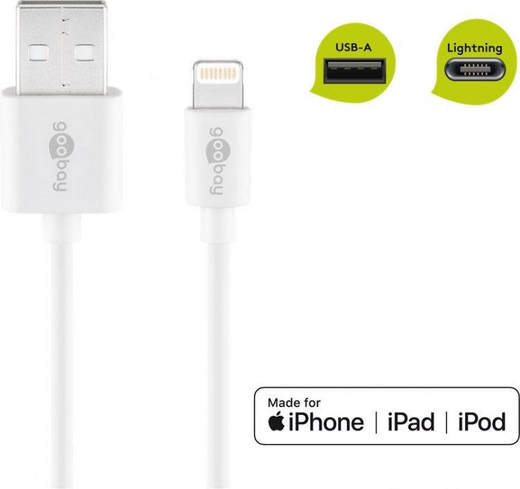 Goobay Lightning USB-kabel för laddning och synkronisering, 3 m, vit MFi-kabel för Apple iPhone/iPad