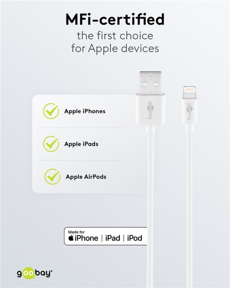 Goobay Lightning USB-kabel för laddning och synkronisering, 3 m, vit MFi-kabel för Apple iPhone/iPad
