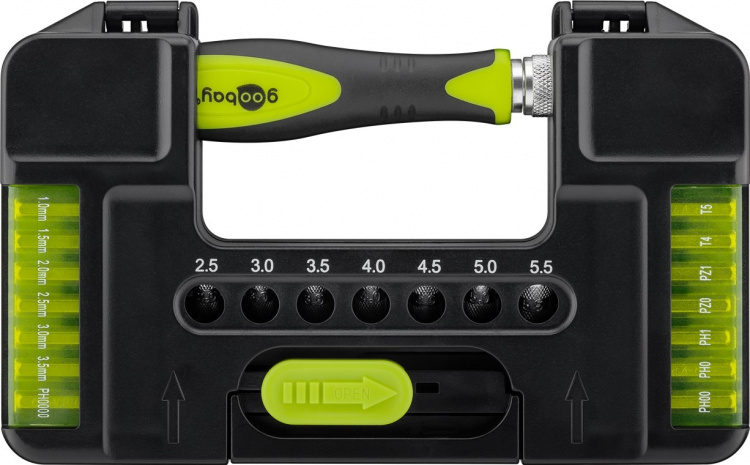 Goobay Precisionsskruvmejselsats med 37 delar verktygssats för all skruvning, montering och gör-det-själv-arbete