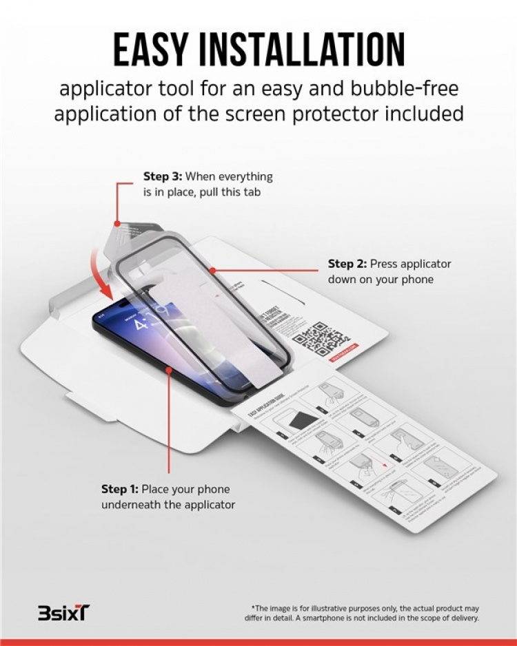 3SIXT 4in1 Protection Bundle mobilskal, skärmskydd, kameraskydd och stressfri applikator, kompatibel med Samsung Galaxy S24, transparent