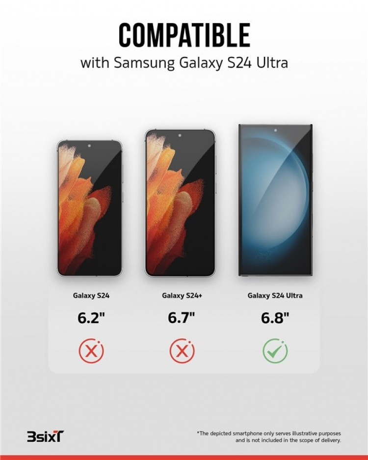 3SIXT 4in1 Protection Bundle mobilskal, skärmskydd, kameraskydd och stressfri applikator, kompatibel med Samsung Galaxy S24 Ultra, transparent