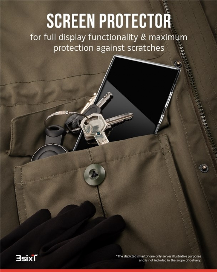 3SIXT 4in1 Protection Bundle mobilskal, skärmskydd, kameraskydd och stressfri applikator, kompatibel med Samsung Galaxy S24 Ultra, transparent