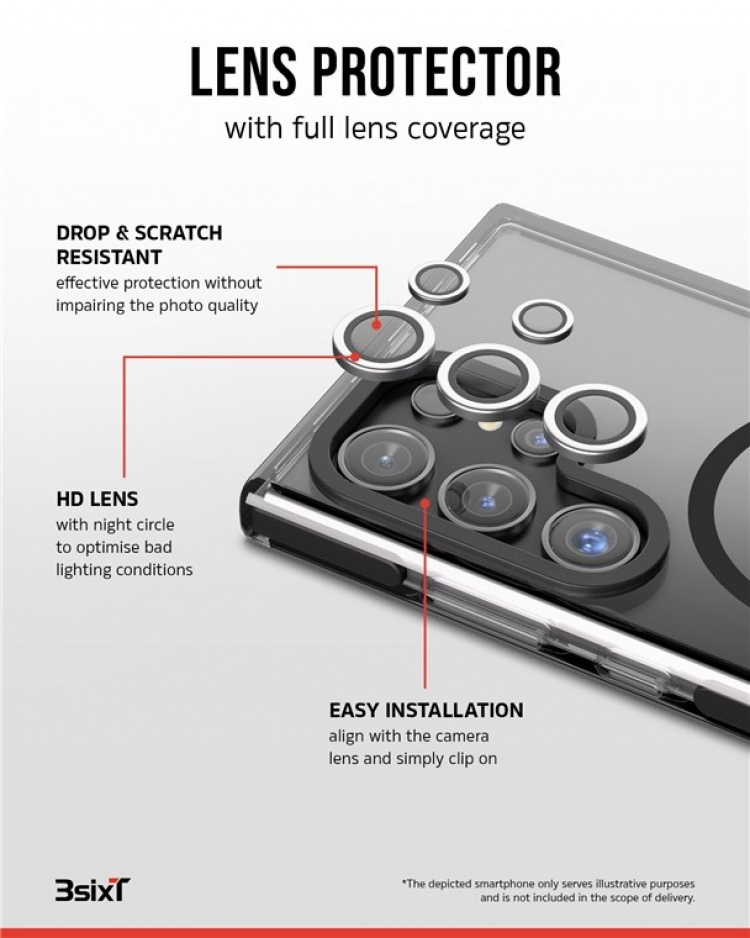 3SIXT 4in1 Protection Bundle mobilskal, skärmskydd, kameraskydd och stressfri applikator, kompatibel med Samsung Galaxy S24 Ultra, transparent