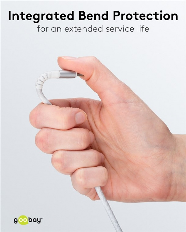 Goobay USB-C™ supersoft textilkabel med metallkontakter, 2 m, vit elegant och extra robust anslutningskabel för enheter med USB-C™-port Goobay USB-C™ supersoft textilkabel med metallkontakter, 2 m, vit elegant och extra robust anslutningskabel för enheter med USB-C™-port