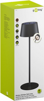 Goobay Trådlös LED-bordslampa med solcell, svart med touchkontroll, 150 lm, varmvit (3000 K), steglöst dimbar Goobay Trådlös LED-bordslampa med solcell, svart med touchkontroll, 150 lm, varmvit (3000 K), steglöst dimbar