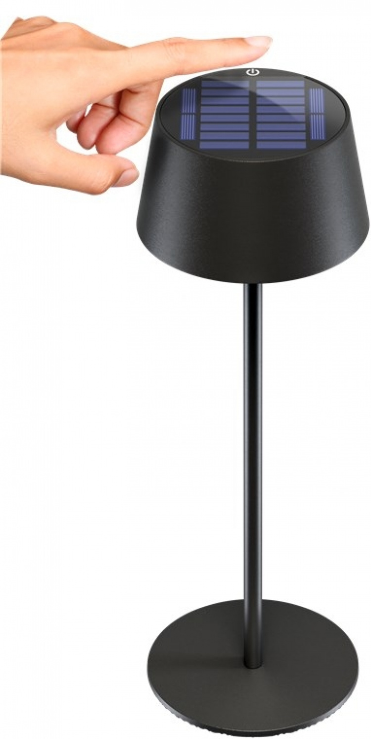 Goobay Trådlös LED-bordslampa med solcell, svart med touchkontroll, 150 lm, varmvit (3000 K), steglöst dimbar Goobay Trådlös LED-bordslampa med solcell, svart med touchkontroll, 150 lm, varmvit (3000 K), steglöst dimbar