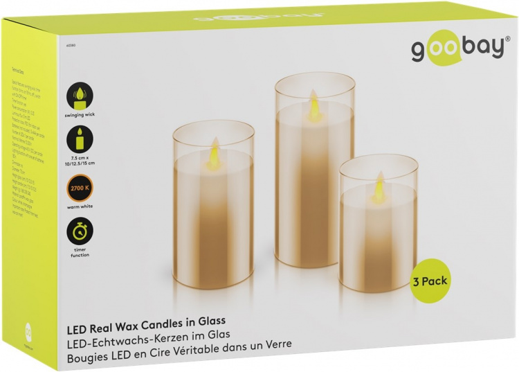 Goobay 3-pack LED-ljus av äkta vax i ett glas, guld-transparent, inkl. 10x AAA (LR03) med timerfunktion och pendelveke, batteridriven, varmvitt (2700 K) Goobay 3-pack LED-ljus av äkta vax i ett glas, guld-transparent, inkl. 10x AAA (LR03) med timerfunktion och pendelveke, batteridriven, varmvitt (2700 K)