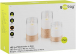 Goobay 3-pack LED-ljus av äkta vax i ett glas, vit, lindad med hampa, inkl. 8x AA (LR6) med timerfunktion och pendelveke, batteridriven, varmvitt (2700 K)