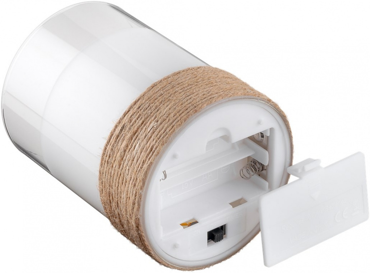 Goobay 3-pack LED-ljus av äkta vax i ett glas, vit, lindad med hampa, inkl. 8x AA (LR6) med timerfunktion och pendelveke, batteridriven, varmvitt (2700 K)