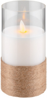 Goobay 3-pack LED-ljus av äkta vax i ett glas, vit, lindad med hampa, inkl. 8x AA (LR6) med timerfunktion och pendelveke, batteridriven, varmvitt (2700 K)