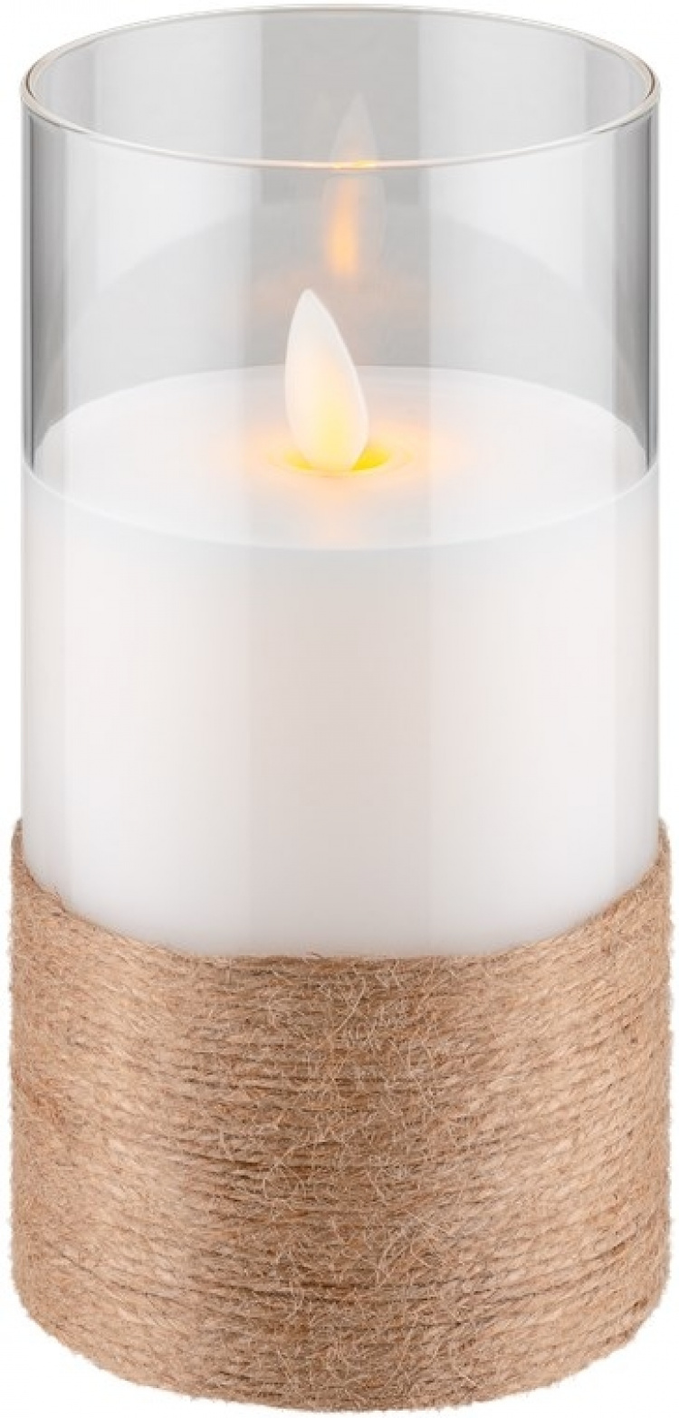 Goobay 3-pack LED-ljus av äkta vax i ett glas, vit, lindad med hampa, inkl. 8x AA (LR6) med timerfunktion och pendelveke, batteridriven, varmvitt (2700 K)