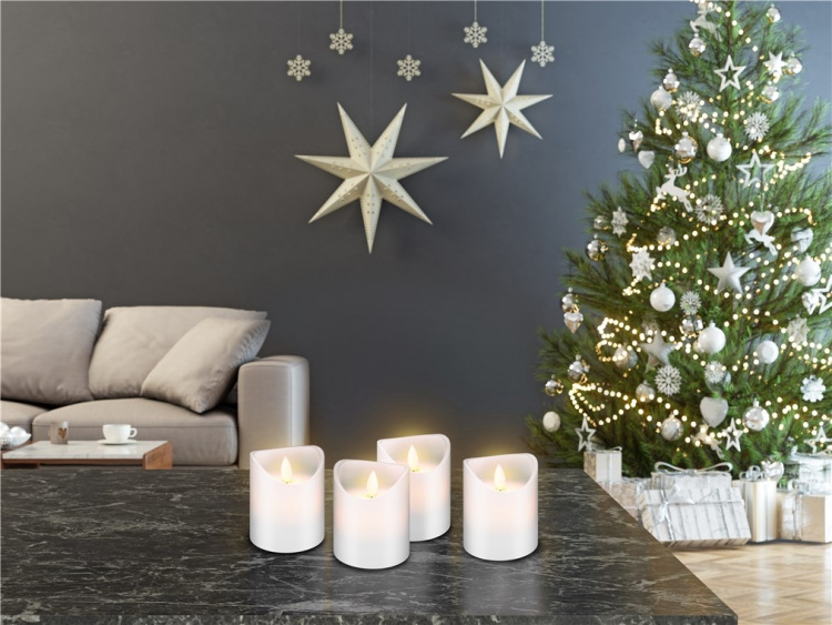 Goobay 4-pack LED-ljus av äkta vax, vit, inkl. 12x AAA (LR03) med timerfunktion och pendelveke, batteridriven, varmvitt (2700 K) Goobay 4-pack LED-ljus av äkta vax, vit, inkl. 12x AAA (LR03) med timerfunktion och pendelveke, batteridriven, varmvitt (2700 K)