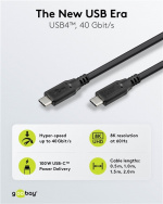 Goobay USB-C™-kabel, USB4™, 100 W, 40 Gbit/s, Power Delivery, 0,5 m USB-C™-kontakt > USB-C™-kontakt