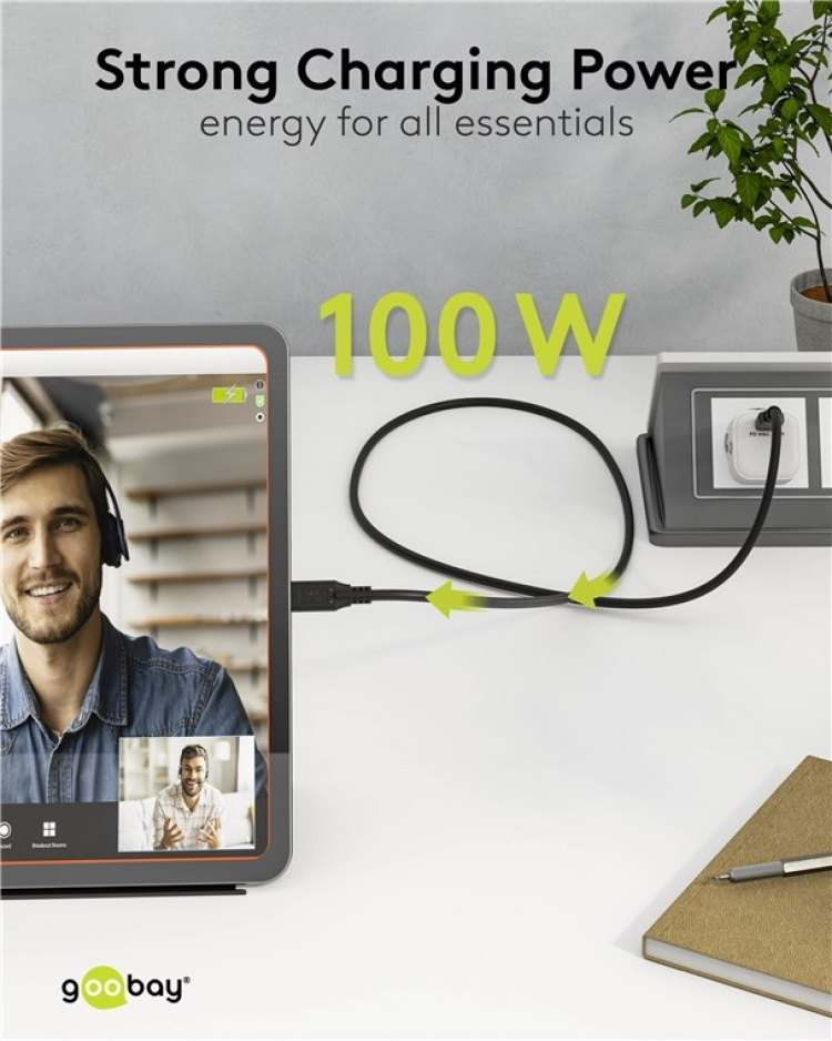 Goobay USB-C™-kabel, USB 3.2, 100 W, 10 Gbit/s, Power Delivery, 3 m USB-C™-kontakt > USB-C™-kontakt Goobay USB-C™-kabel, USB 3.2, 100 W, 10 Gbit/s, Power Delivery, 3 m USB-C™-kontakt > USB-C™-kontakt