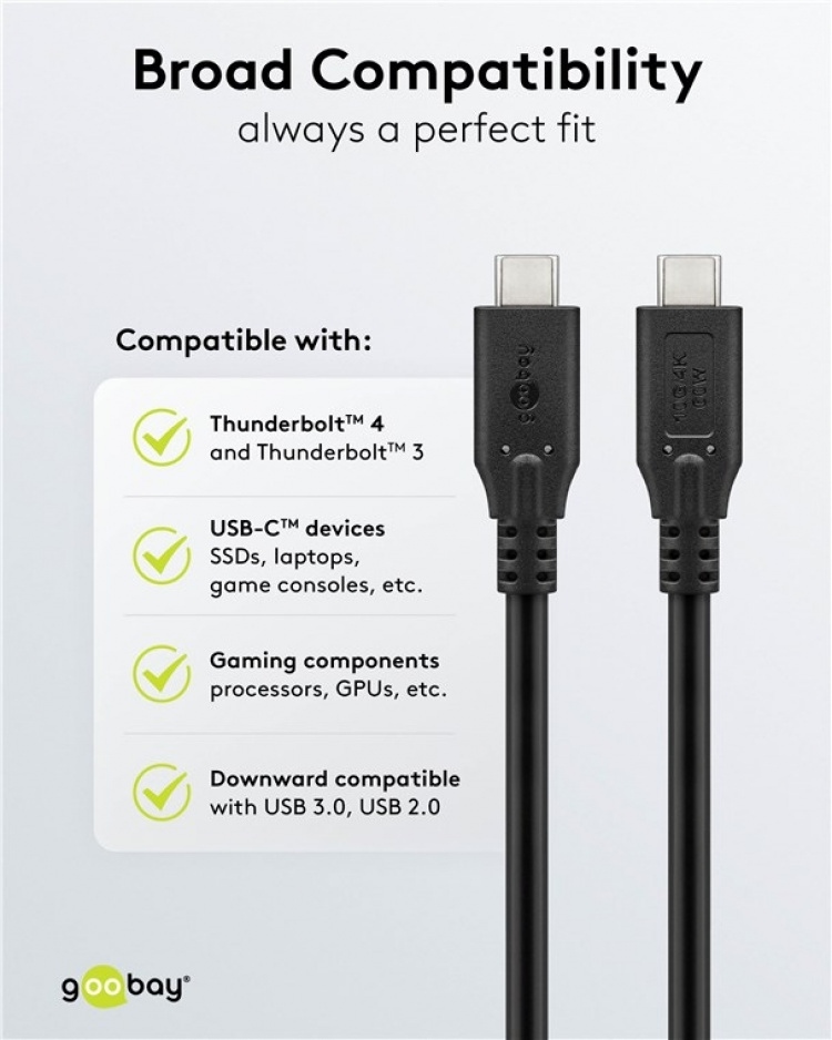 Goobay USB-C™-kabel, USB 3.2, 60 W, 10 Gbit/s, Power Delivery, 0,5 m USB-C™-kontakt > USB-C™-kontakt Goobay USB-C™-kabel, USB 3.2, 60 W, 10 Gbit/s, Power Delivery, 0,5 m USB-C™-kontakt > USB-C™-kontakt