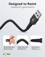 Goobay Lightning-USB-A supersoft textilkabel med metallkontakter, 3 m, svart MFi-certifierad, elegant och extra robust laddnings- och synkroniseringskabel för Apple iPhone/iPad (svart) Goobay Lightning-USB-A supersoft textilkabel med metallkontakter, 3 m, svart MFi-certifierad, elegant och extra robust laddnings- och synkroniseringskabel för Apple iPhone/iPad (svart)