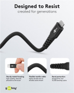 Goobay Lightning-USB-C™ supersoft textilkabel med metallkontakter, 3 m, svart MFi-certifierad, elegant och extra robust laddnings- och synkroniseringskabel för Apple iPhone/iPad (svart)