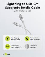 Goobay Lightning-USB-C™ supersoft textilkabel med metallkontakter, 0,5 m, vit MFi-certifierad, elegant och extra robust laddnings- och synkroniseringskabel för Apple iPhone/iPad (vit) Goobay Lightning-USB-C™ supersoft textilkabel med metallkontakter, 0,5 m, vit MFi-certifierad, elegant och extra robust laddnings- och synkroniseringskabel för Apple iPhone/iPad (vit)
