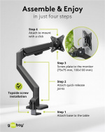 Goobay Single skärmfäste med gasfjäder, svart för bildskärmar från 17 till 32 tum (43 - 81 cm), max. 9 kg, enkel snap-in-montering av armarna Goobay Single skärmfäste med gasfjäder, svart för bildskärmar från 17 till 32 tum (43 - 81 cm), max. 9 kg, enkel snap-in-montering av armarna