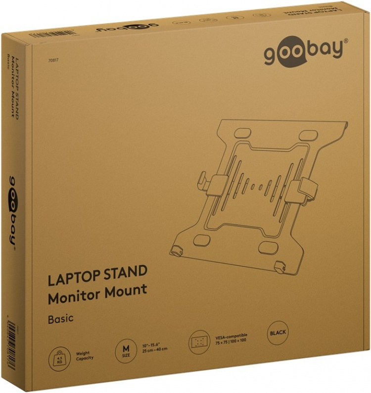 Goobay Laptopfäste för monitorarm, svart för bärbara datorer från 10 till 15,6 tum (25 - 40 cm), max. 4,5 kg, för montering på ett bildskärmsfäste Goobay Laptopfäste för monitorarm, svart för bärbara datorer från 10 till 15,6 tum (25 - 40 cm), max. 4,5 kg, för montering på ett bildskärmsfäste