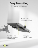 Goobay Laptopfäste för monitorarm, svart för bärbara datorer från 10 till 15,6 tum (25 - 40 cm), max. 4,5 kg, för montering på ett bildskärmsfäste Goobay Laptopfäste för monitorarm, svart för bärbara datorer från 10 till 15,6 tum (25 - 40 cm), max. 4,5 kg, för montering på ett bildskärmsfäste