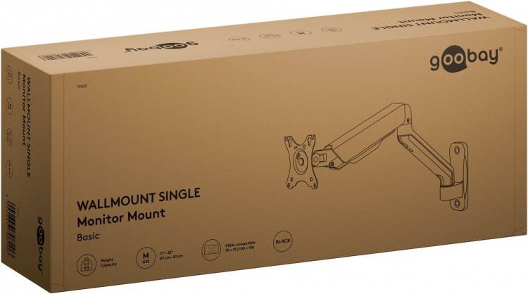 Goobay Single väggfäste för skärm, svart för bildskärmar från 17 till 32 tum (43 - 81 cm), max. 9 kg, för väggmontering Goobay Single väggfäste för skärm, svart för bildskärmar från 17 till 32 tum (43 - 81 cm), max. 9 kg, för väggmontering
