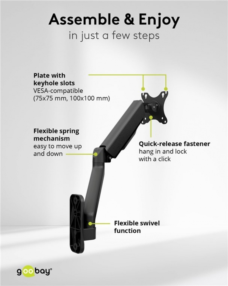 Goobay Single väggfäste för skärm, svart för bildskärmar från 17 till 32 tum (43 - 81 cm), max. 9 kg, för väggmontering Goobay Single väggfäste för skärm, svart för bildskärmar från 17 till 32 tum (43 - 81 cm), max. 9 kg, för väggmontering