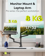 Goobay Deluxe skärmfäste med arm för laptop, svart workstation för bildskärmar från 17 till 32 tum (43 - 81 cm) plus en bärbar dator, bildskärm max. 8 kg/bärbar dator 5 kg