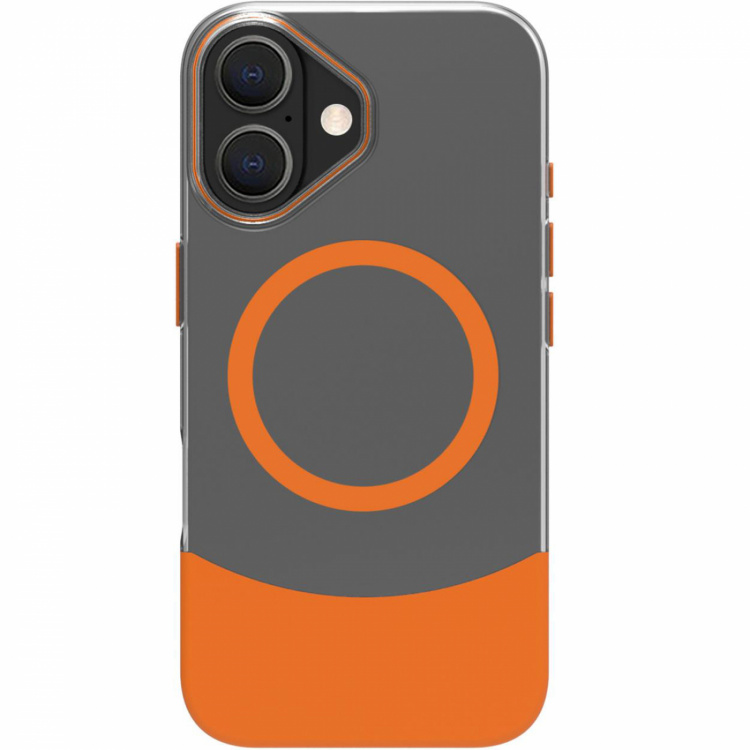 Celly Magdual MagSafe-kompatibelt skal iPhone 16 Orange + Transparent Celly Magdual MagSafe-kompatibelt skal iPhone 16 Orange + Transparent