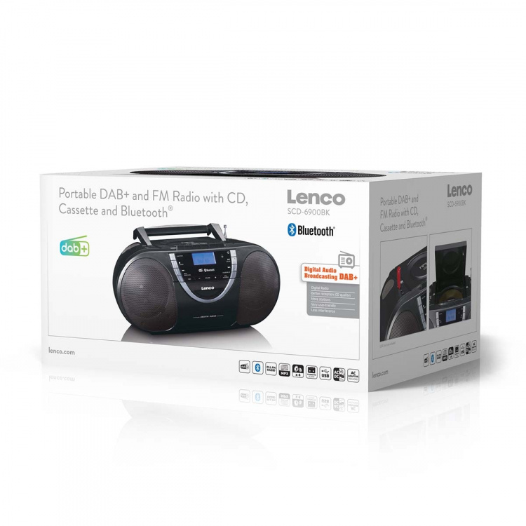 Lenco Bärbar DAB+- och FM-radio med CD-kassett och Bluetooth® Svart