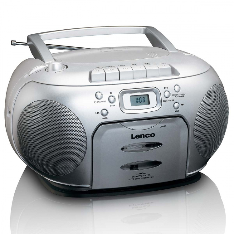 Lenco Bärbar FM-radio CD-kassettspelare Silver Lenco Bärbar FM-radio CD-kassettspelare Silver