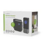 Nedis Trådlösa dörrklockan | Strömadapter | 100 - 240 V AC 50/60 Hz | 1x 23A 12V | Volym: 110 dB | Signalområde: 150 m | IP55 | Justerbar volym | 58 Melodier | 2 Mottagare | Svart