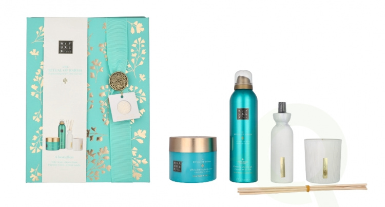 Rituals Karma Large Set 610 ml Scented Candle 140 ml/48h Hydrating Body Cream 200 ml/Mini Fragrance Sticks 70 ml/Foaming Shower Gel 200 ml