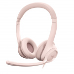 Logitech H390 trådbundet headset för PC/Laptop, stereohörlurar med brusreducerande mikrofon, USB-A, ROSE