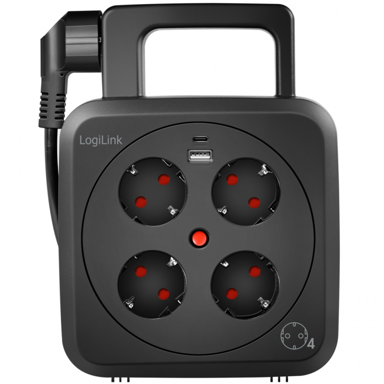 LogiLink Kabelvinda 5 meter 4 jordade uttag + USB-A/USB-C 20W IP20
