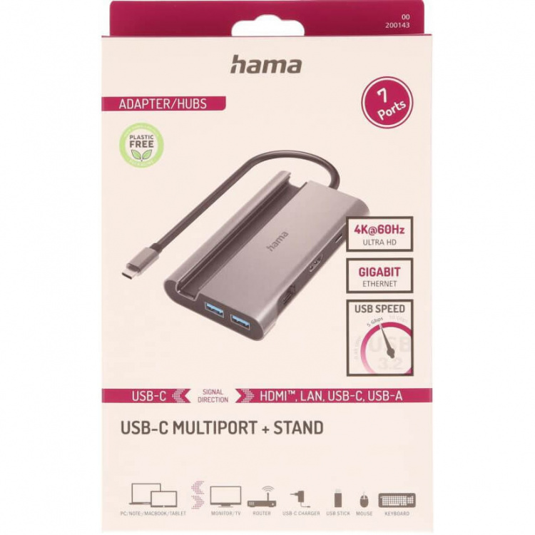 Hama USB-Hubb USB-C Multiport 7-Portar Hama USB-Hubb USB-C Multiport 7-Portar