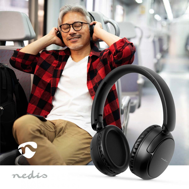 Nedis Trådlösa Over-Ear hörlurar | Maximal batteritid: 12 timmar | Inbygd mikrofon | Tryck på Kontroll | Stöd för röststyrning | Volymkontroll | Svart