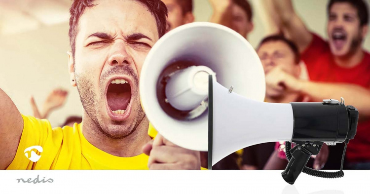 Nedis Megafon | Maximal räckvidd: 1500 m | Maximal volymkontroll: 120 dB | Avtagbar mikrofon | Inbygd siren | Bluetooth® | Inspelningsfunktion | USB-uppspelning | Axelrem | Svart / Vit